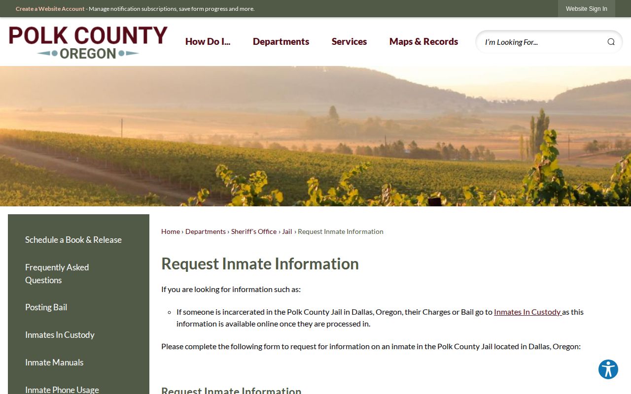 Polk County Request Inmate Information form