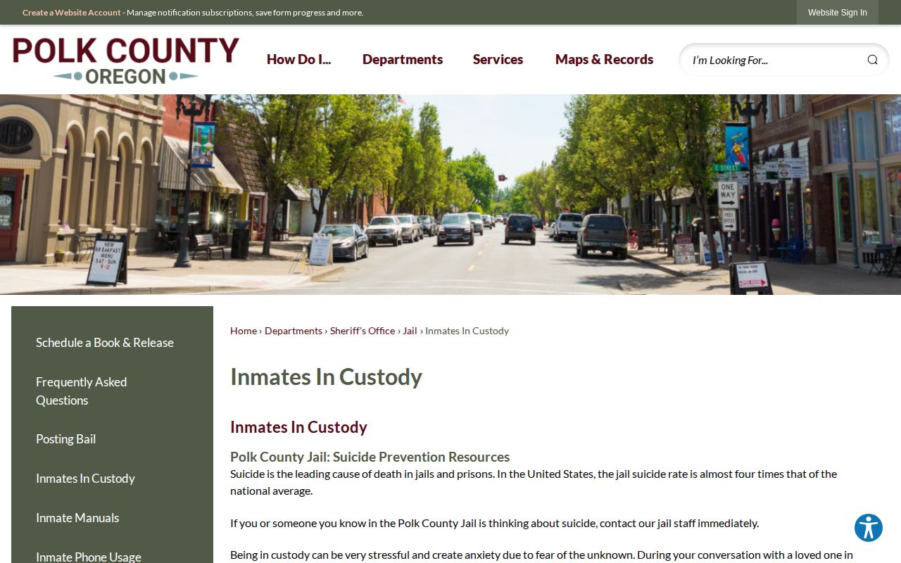 Polk County Inmates In Custody page showing the live roster terms