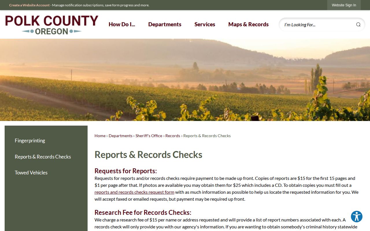 Polk County released inmate records request and fee page