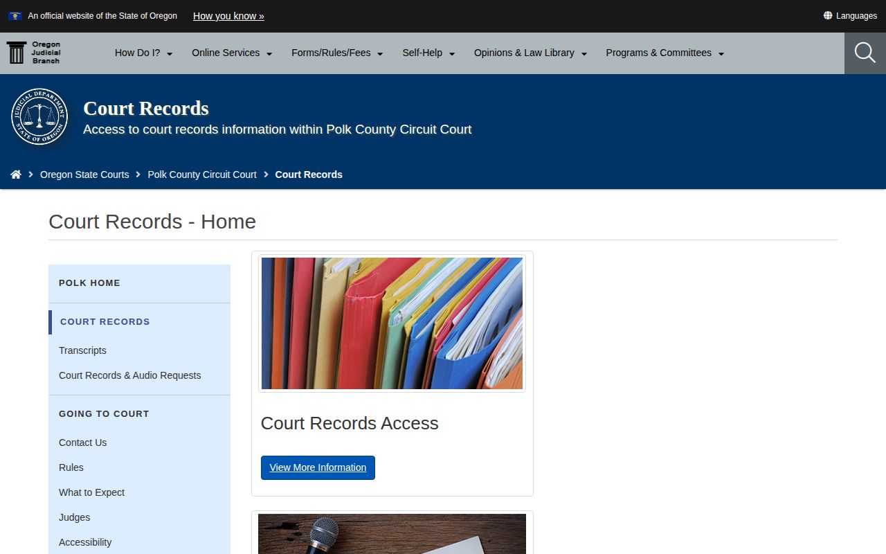 Oregon Judicial Department Polk County court records page