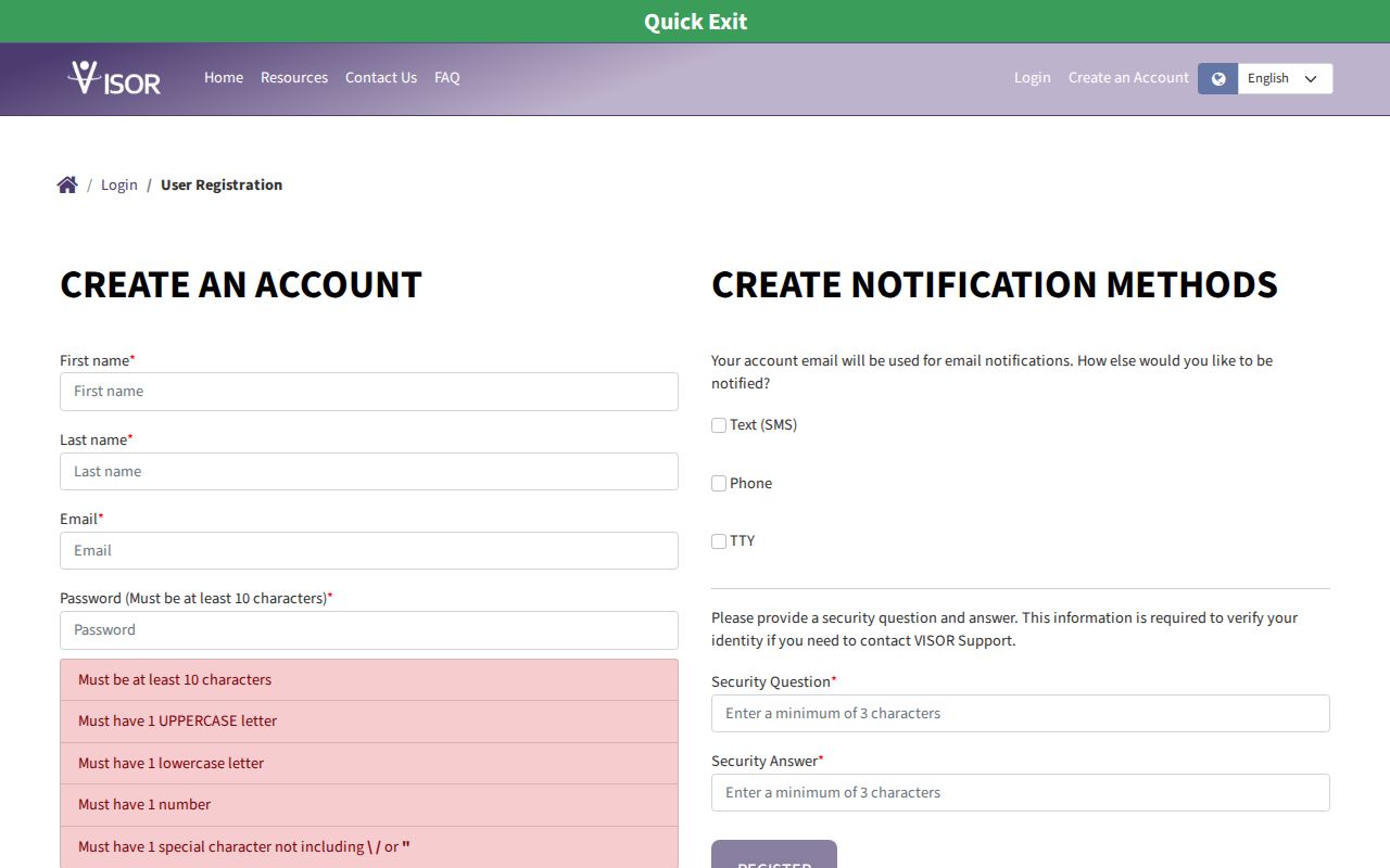 Polk County VISOR release alert account registration screen